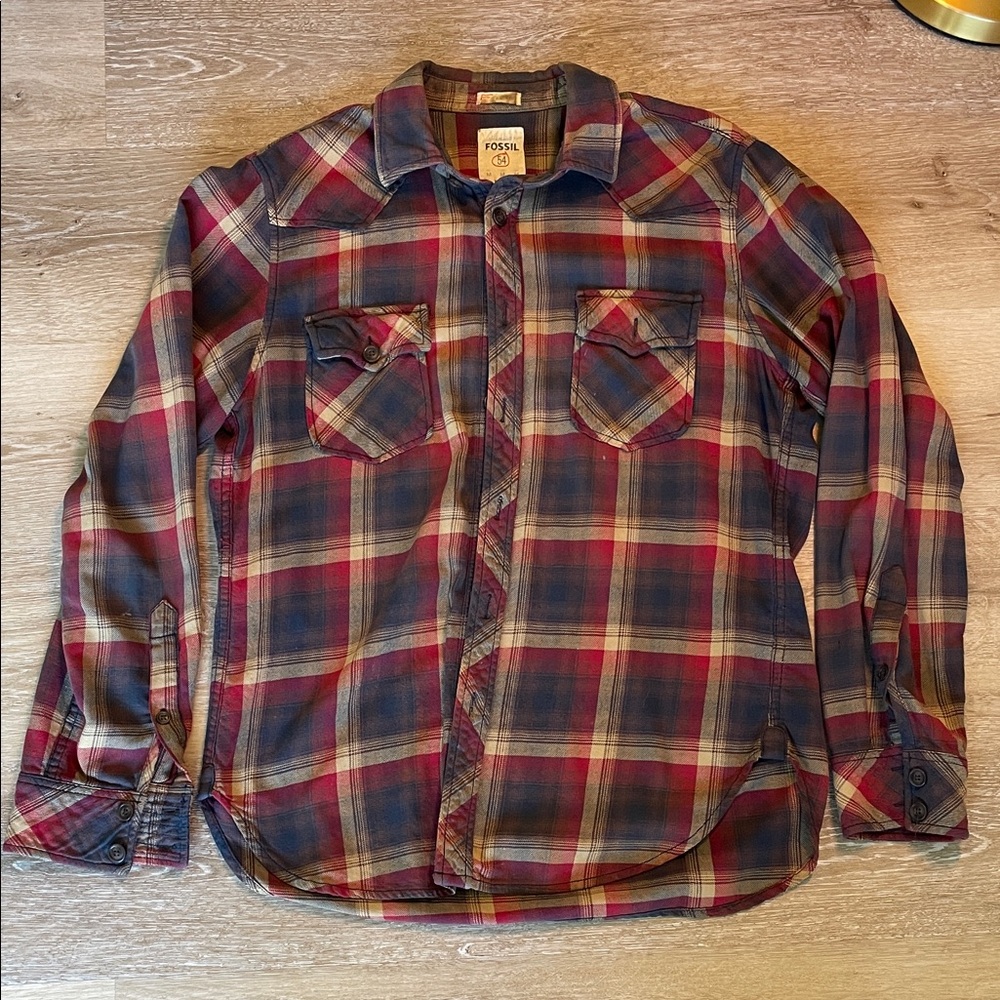 Fossil Red and Blue Plaid Shirt